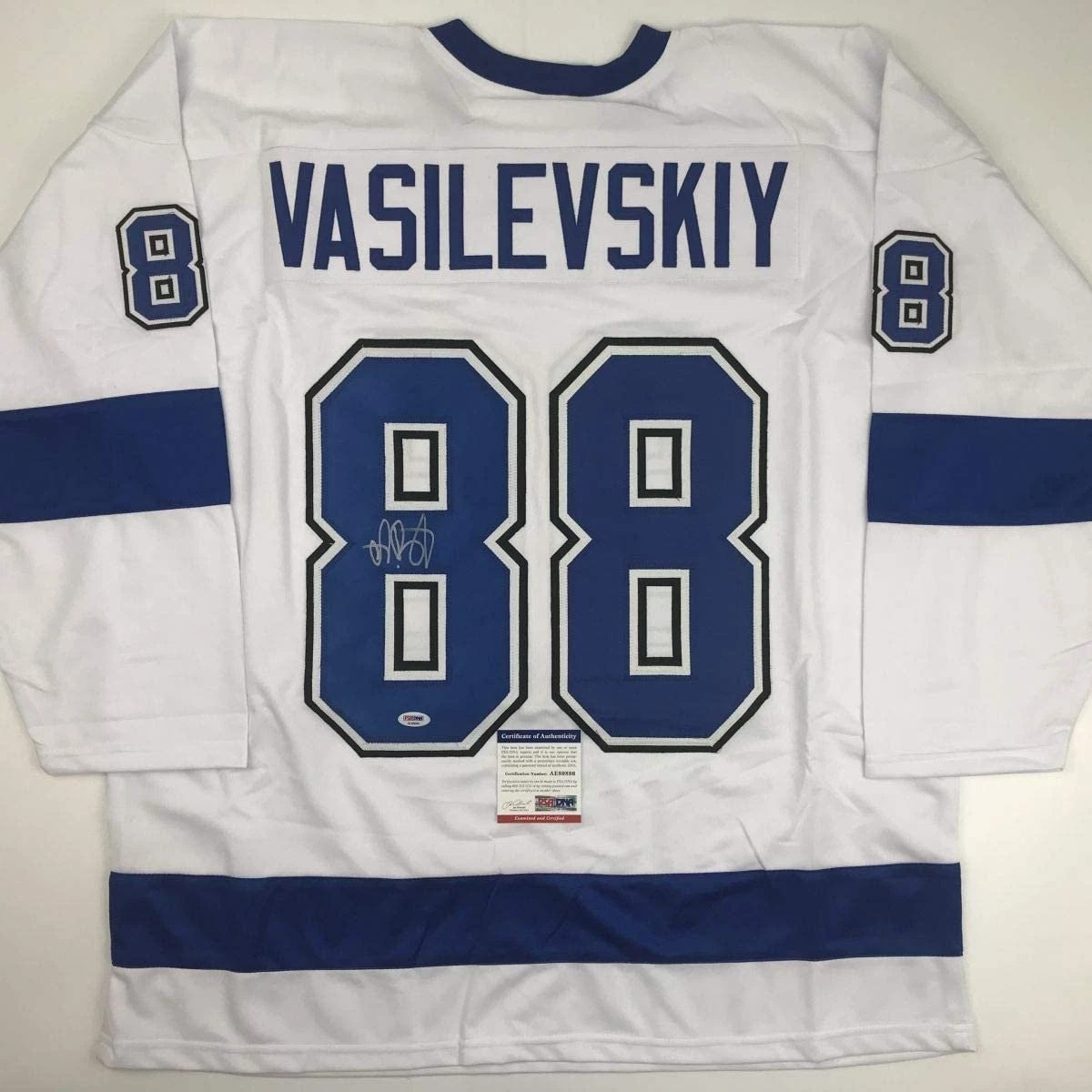 Autographed/Signed Andrei Vasilevskiy Tampa Bay White Jersey PSA/DNA COA