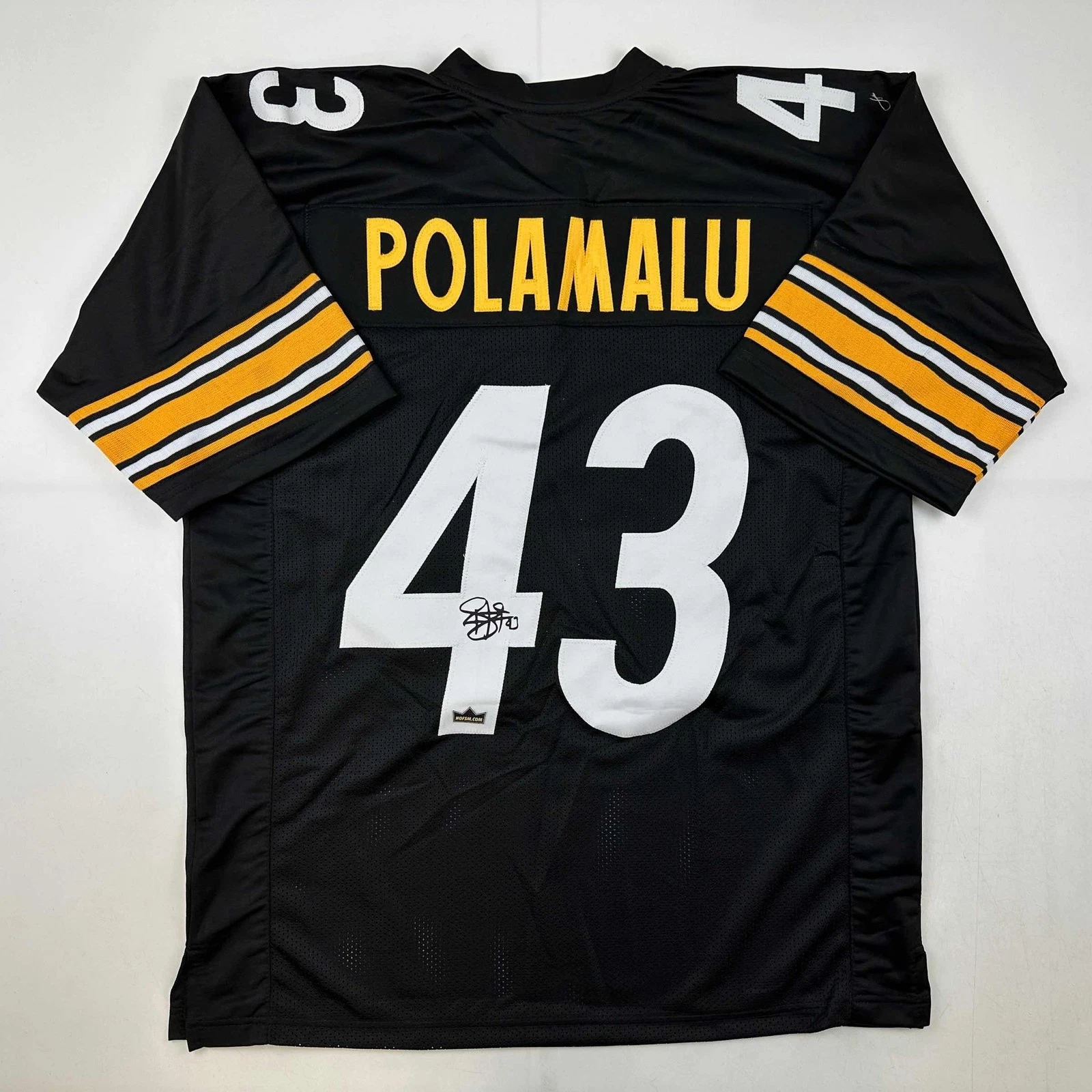 Facsimile Autographed Troy Polamalu Pittsburgh Black Jersey Size Men's XL