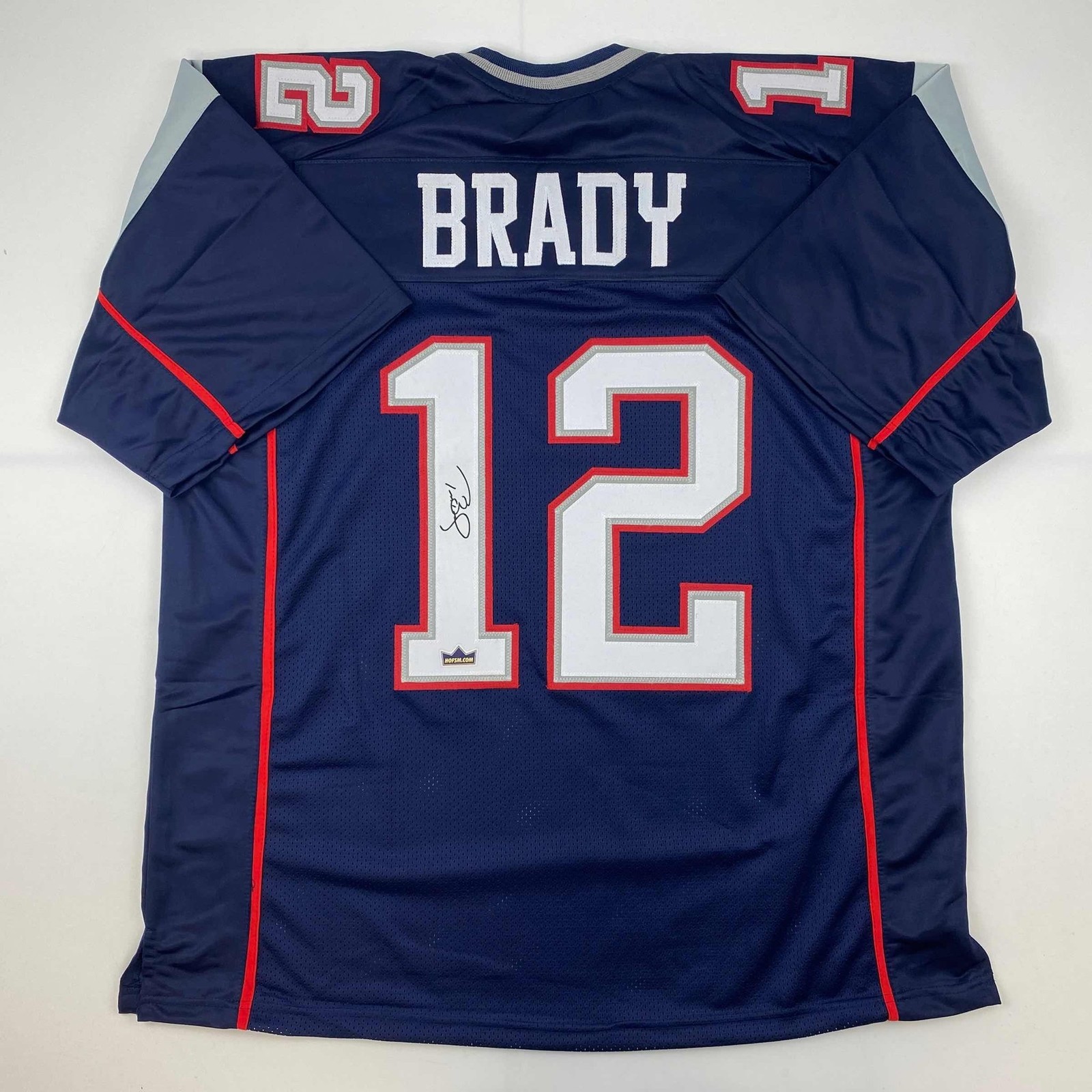 Facsimile Autographed Tom Brady New England Blue Jersey Size Men's XL