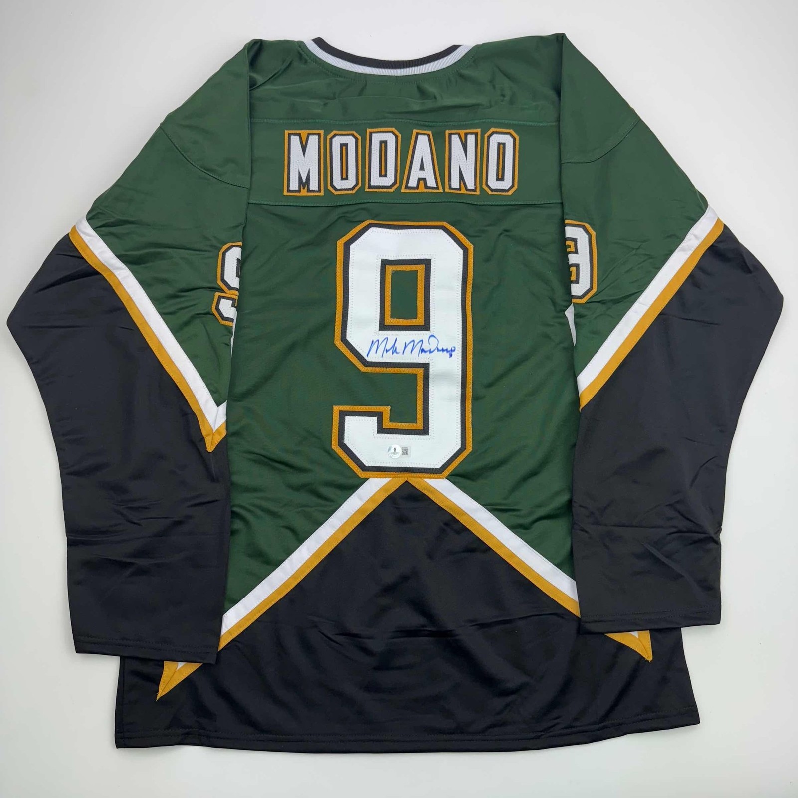 Autographed/Signed Mike Modano 99 Cup Dallas Dark Green Jersey Beckett COA