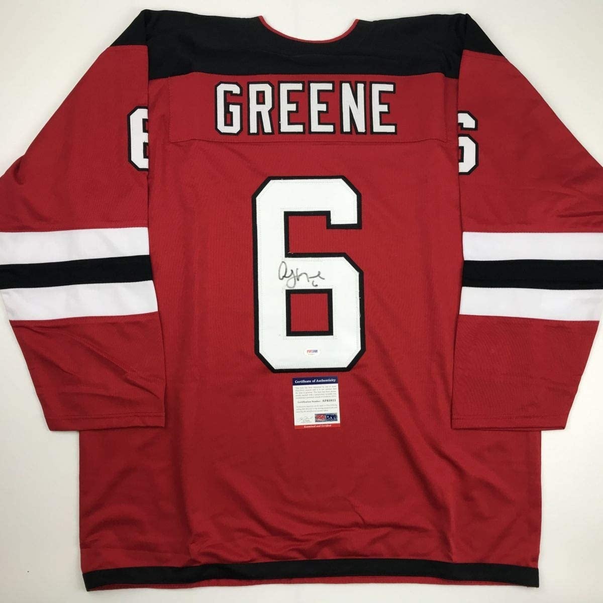 Autographed/Signed ANDY GREENE New Jersey Red Jersey PSA/DNA COA Auto