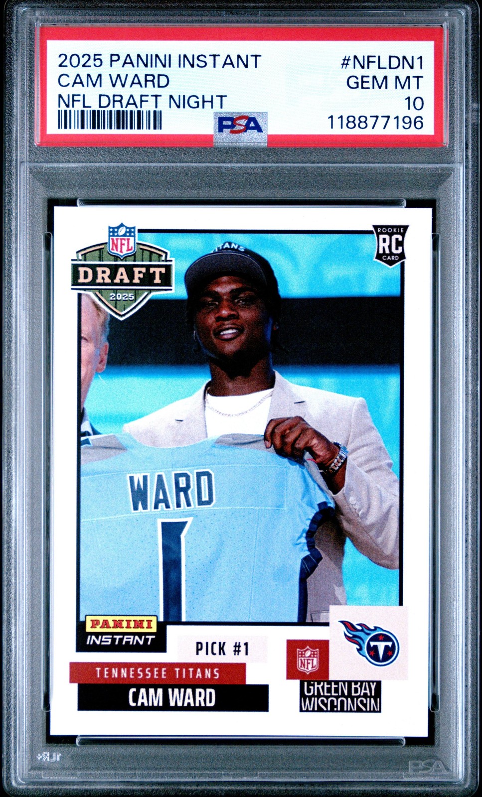 Graded 2025 Panini Instant Cam Ward #NFLDN1 Draft Night RC Card PSA 10