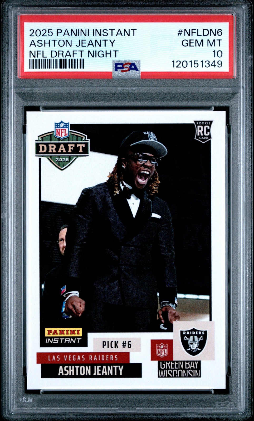 Graded 2025 Panini Instant Ashton Jeanty #DN6 Draft Night Card PSA 10