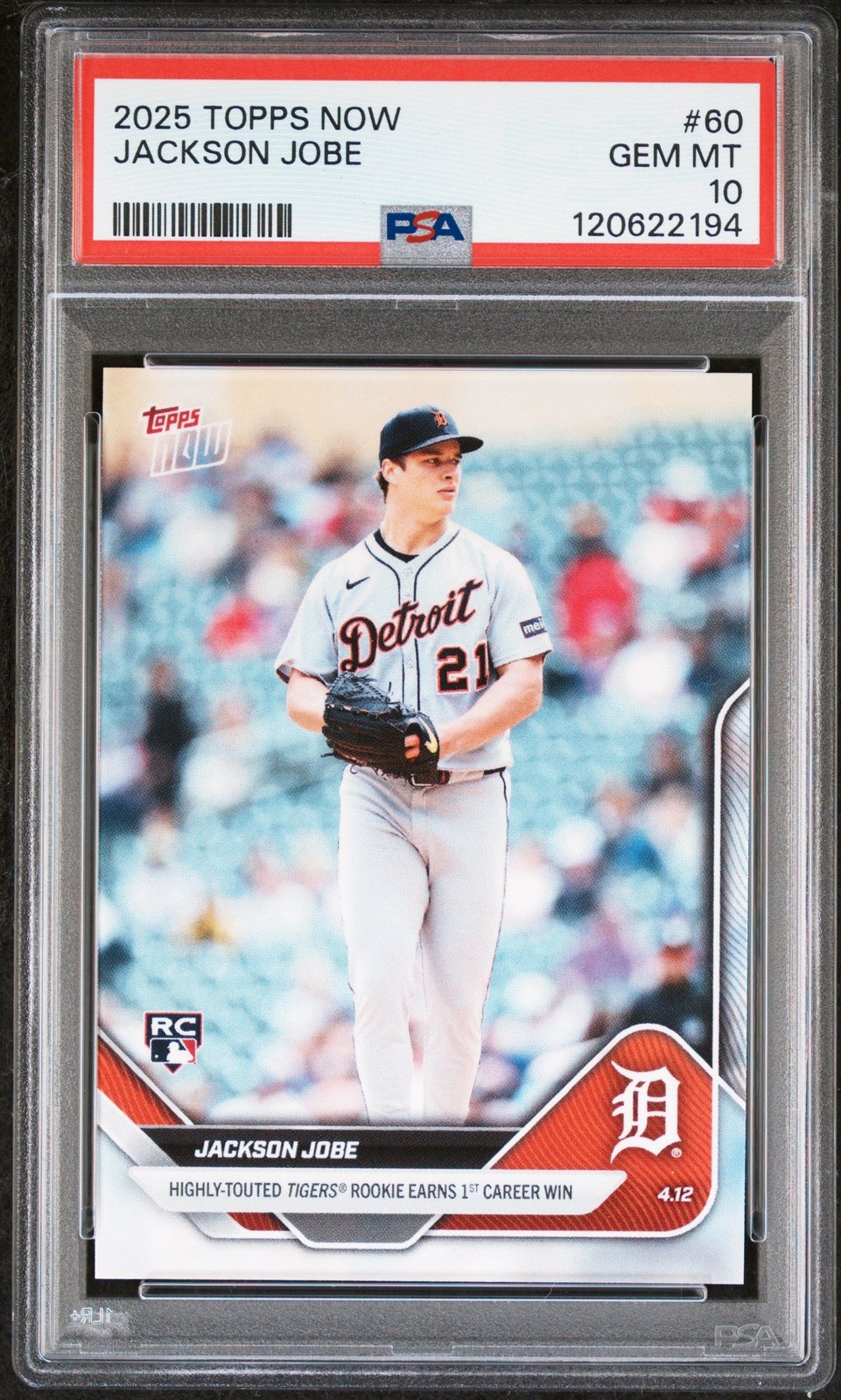 Graded 2025 Topps Now Jackson Jobe #60 Rookie RC Card PSA 10 Gem Mint