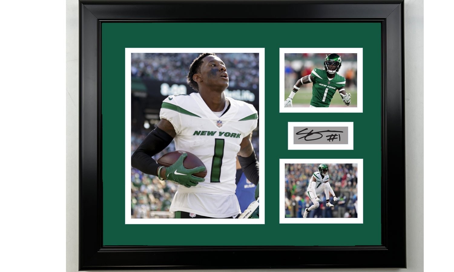Framed Sauce Gardner Jets Facsimile Signature Football Collage