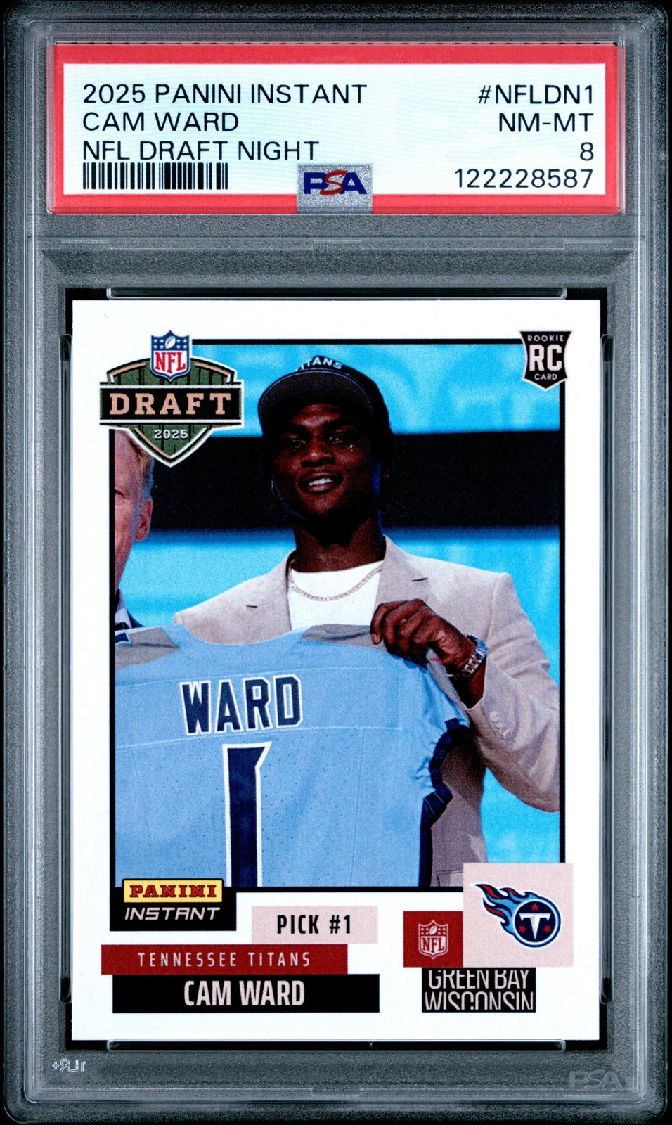Graded 2025 Panini Cam Ward #NFLDN1 NFL Draft Night Rookie Card PSA 8