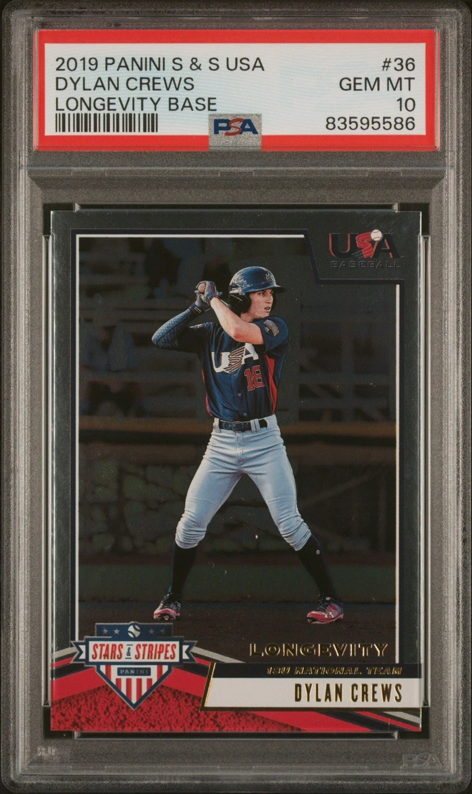 Graded 2019 Stars & Stripes USA Dylan Crews #36 Longevity Base Card PSA 10