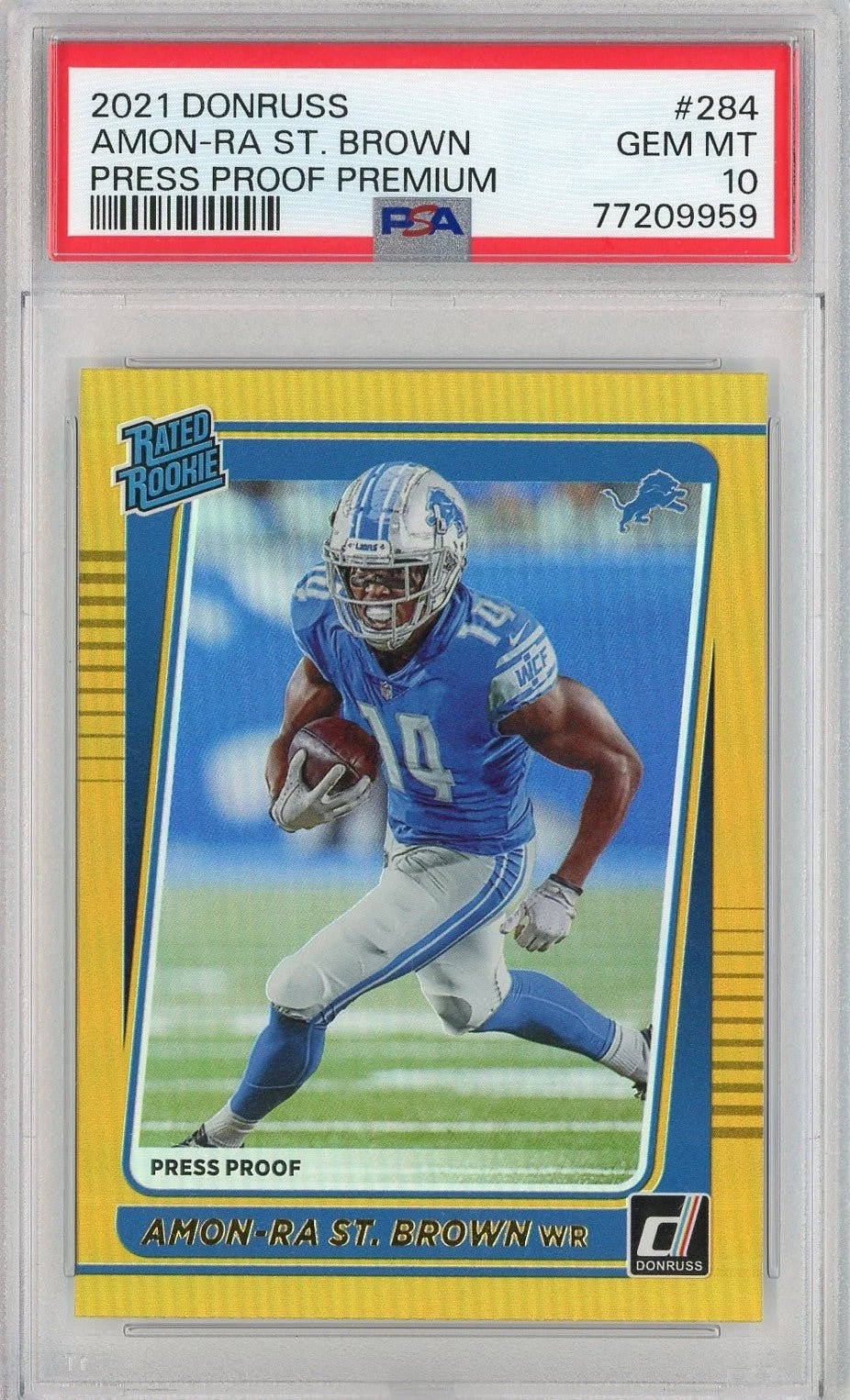 Graded 2021 Donruss Amon-Ra St. Brown #284 Press Proof Prem Card PSA 10