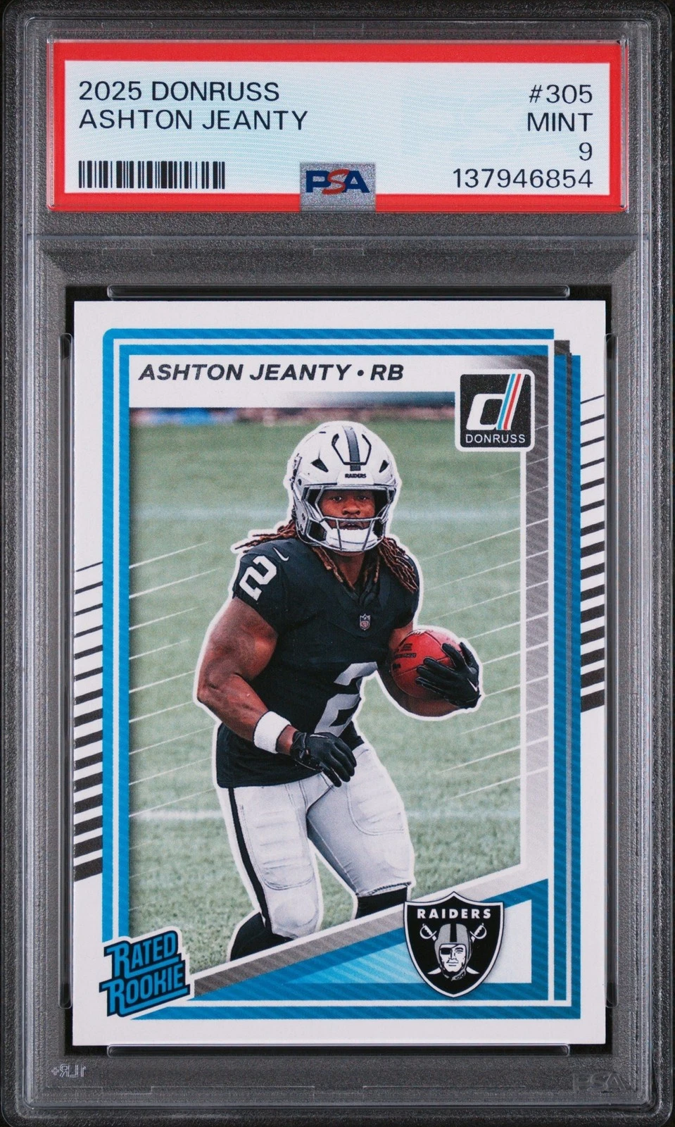 Graded 2025 Panini Donruss Ashton Jeanty #305 Rookie RC Card PSA 9 Mint