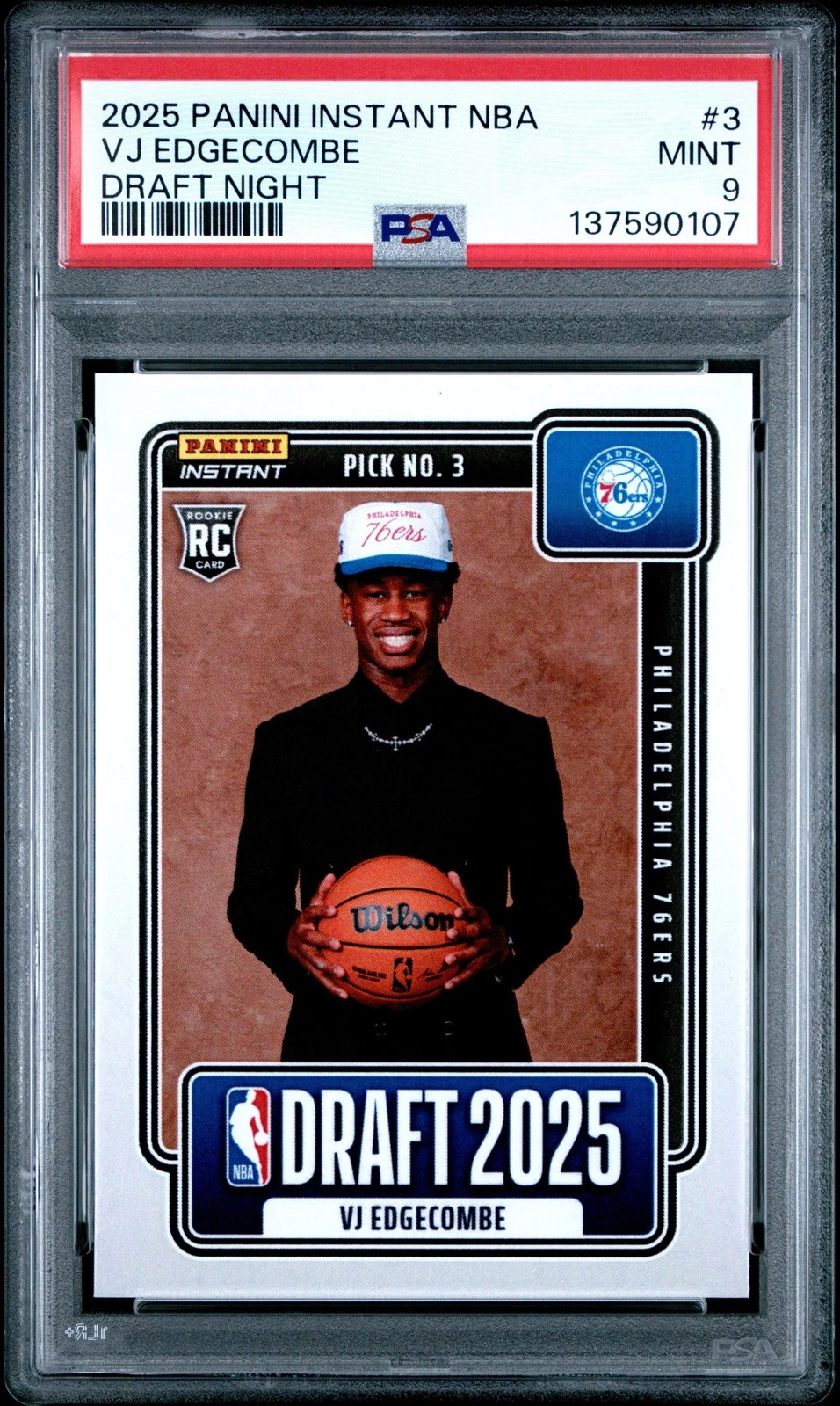 Graded 2025 Panini Instant VJ Edgecombe #3 Draft Night Rookie RC Card