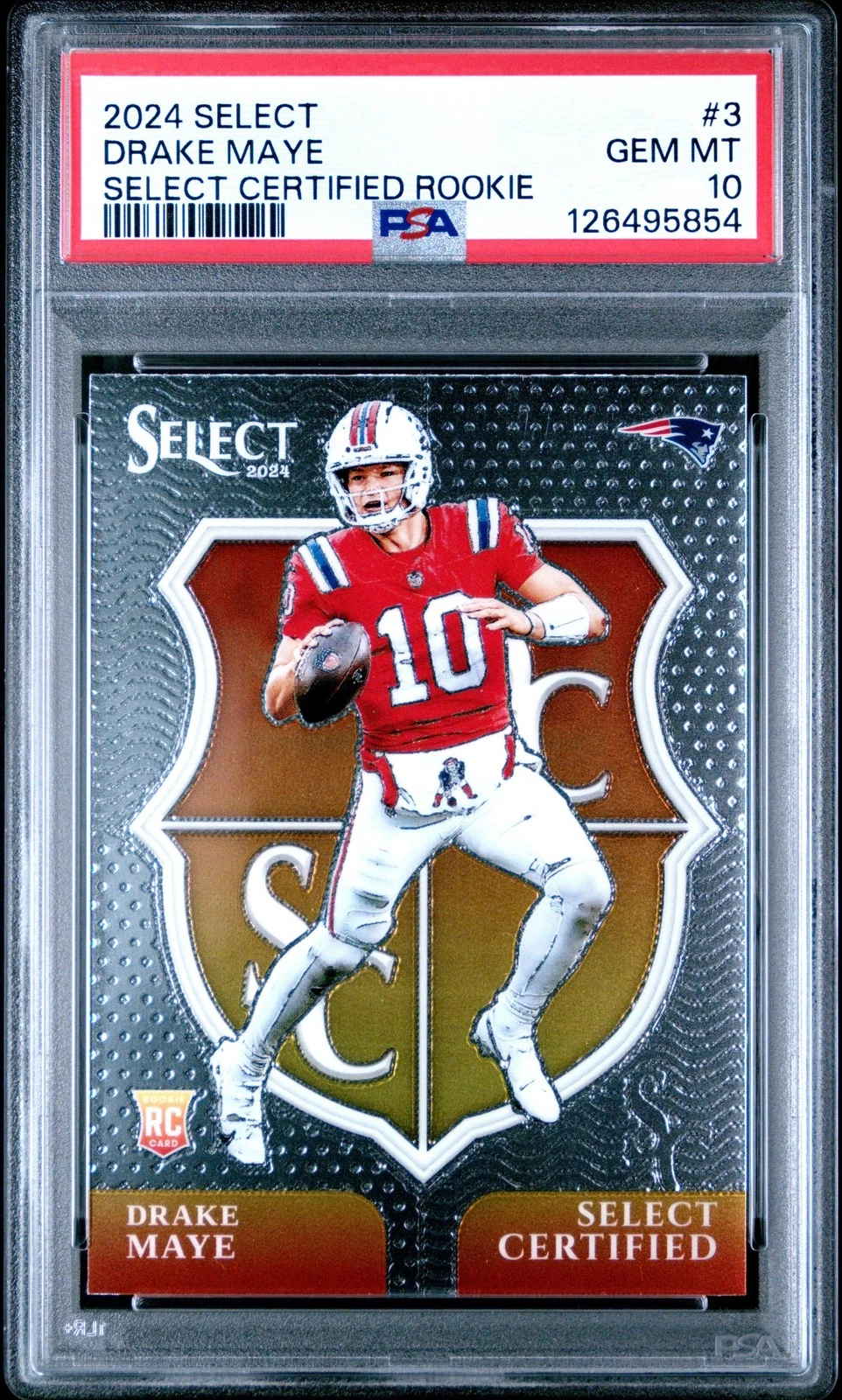 Graded 2024 Panini Select Drake Maye #3 Select Certified Rookie Card PSA 10