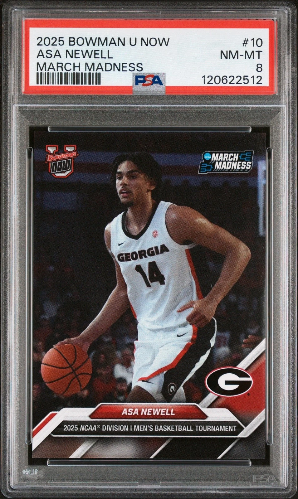 Graded 2025 Bowman U Now Asa Newell #10 March Madness RC Card PSA 8