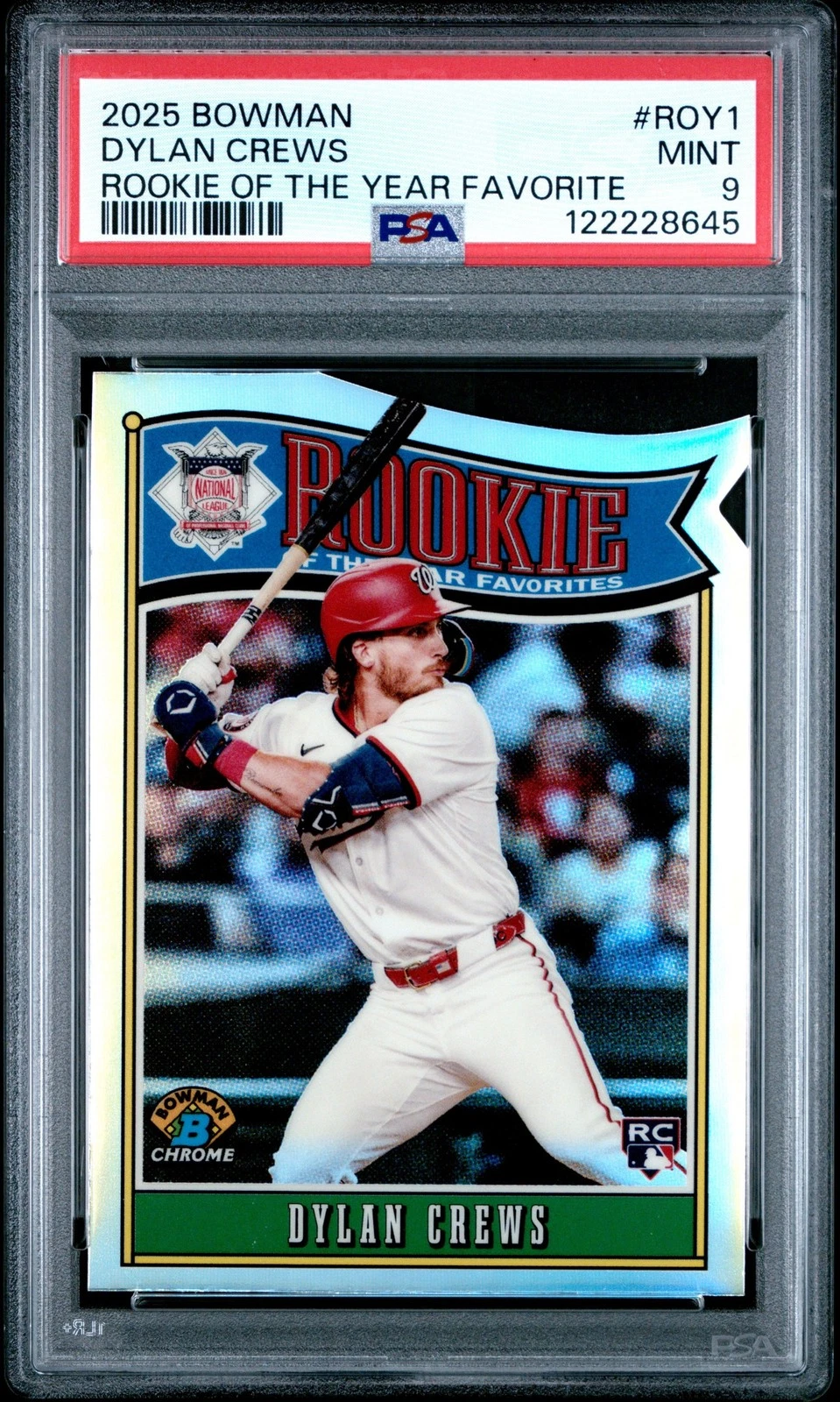 Graded 2025 Topps Bowman Dylan Crews #ROY1 Rookie RC Baseball Card PSA 9