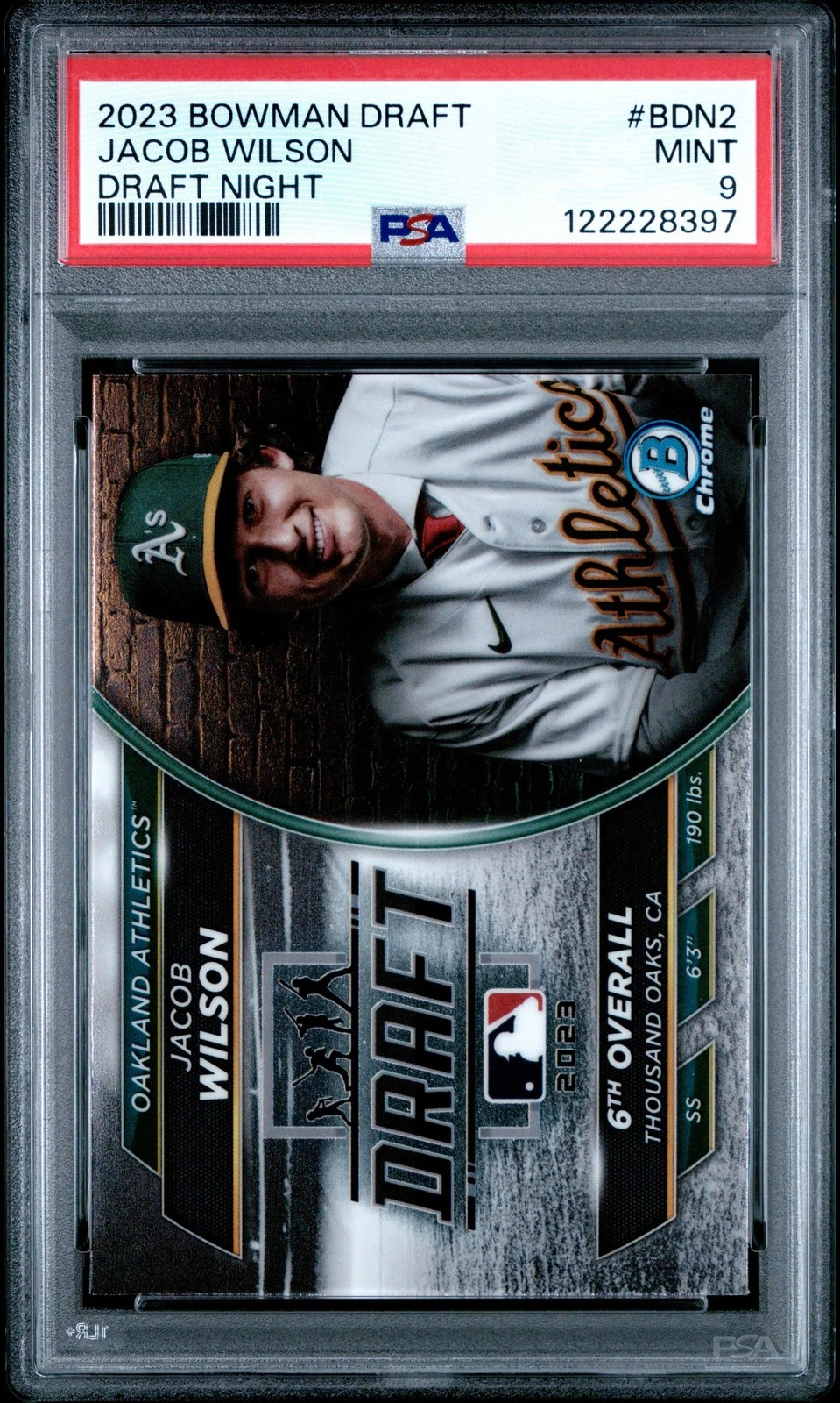 Graded 2023 Bowman Draft Jacob Wilson #BDN2 Draft Night RC Card PSA 9