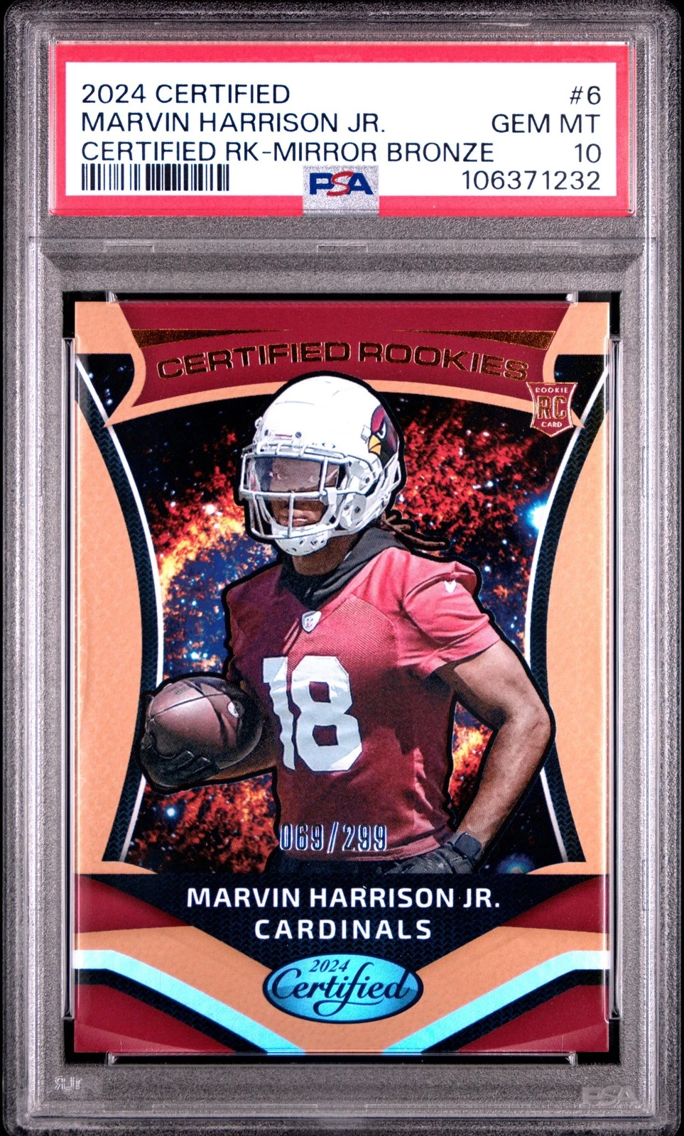 Graded 2024 Certified Marvin Harrison Jr #6 Bronze /299 Card PSA 10