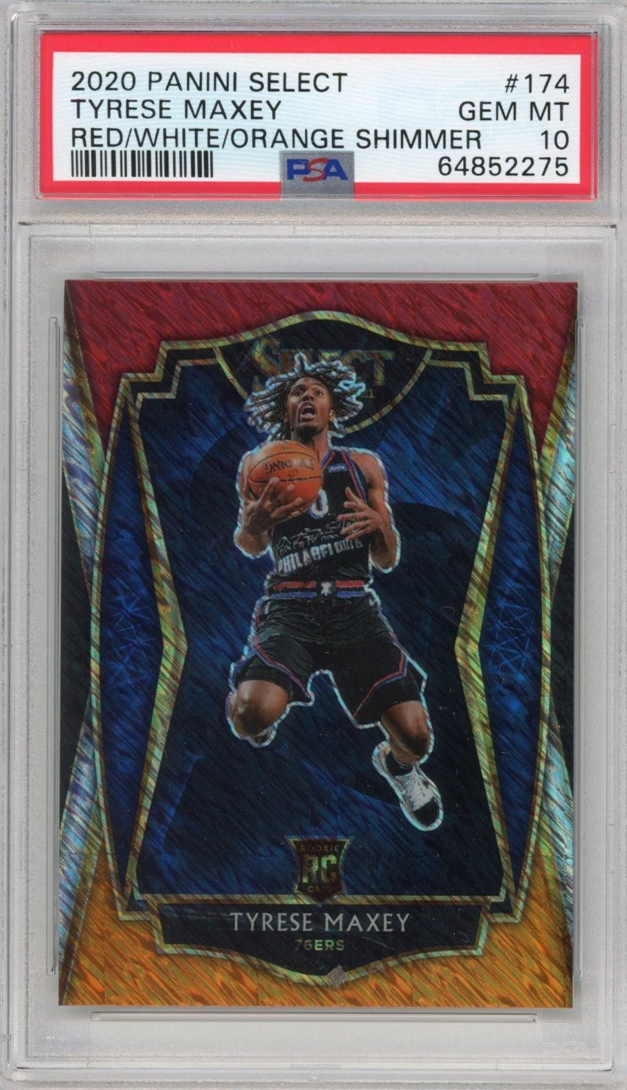 Graded 2020-21 Panini Select Tyrese Maxey #174 RWO Shimmer RC Card PSA 10