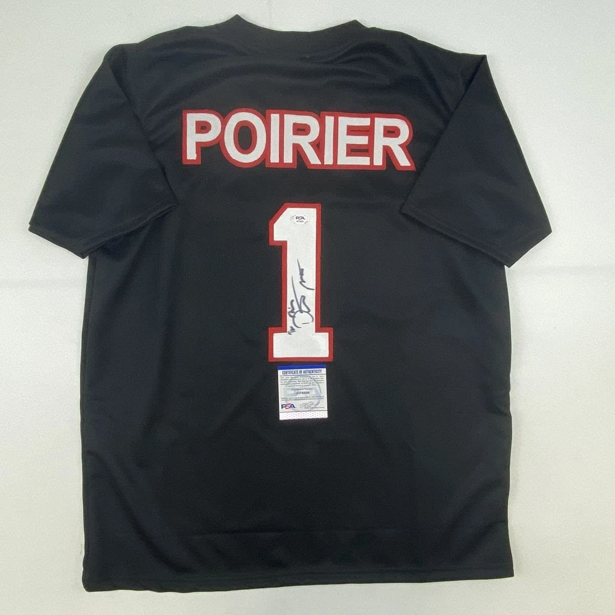 Autographed/Signed DUSTIN POIRIER UFC MMA Black Jersey Shirt PSA COA Auto