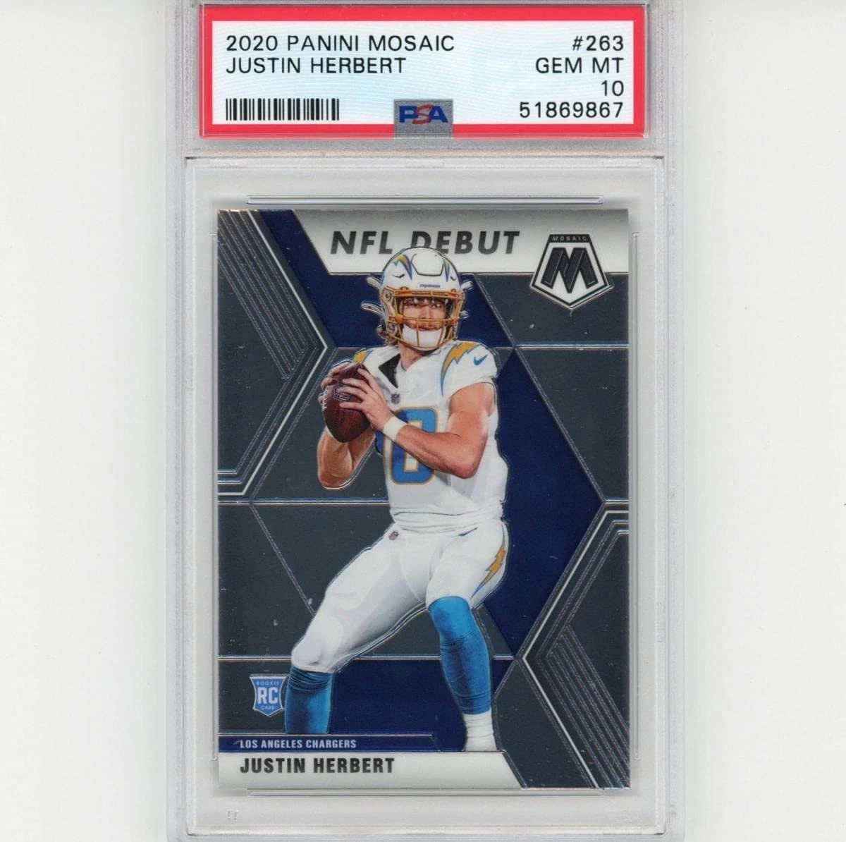 Graded 2020 Panini Mosaic JUSTIN HERBERT #263 Rookie Card PSA 10 Mint