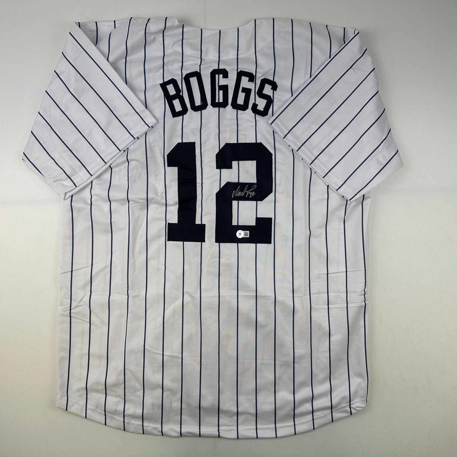 Autographed/Signed Wade Boggs New York Pinstripe Jersey Beckett BAS COA