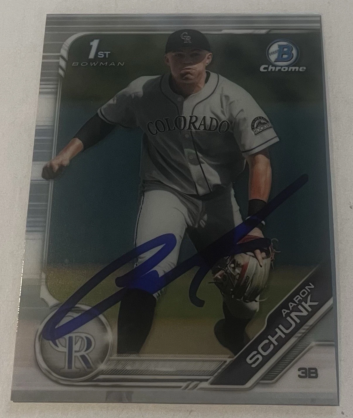 AARON SCHUNK SIGNED 2019 BOWMAN DRAFT CHROME PROSPECT CARD AUTO