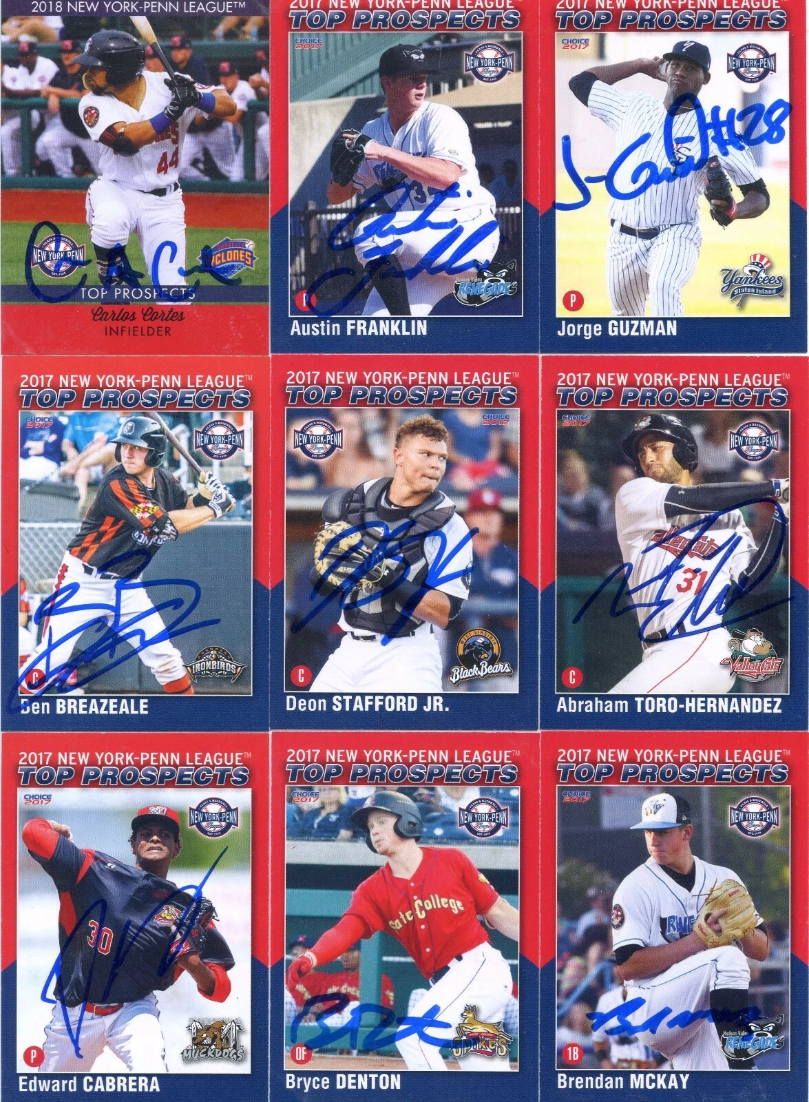 JORGE GUZMAN SIGNED 2017 NYPL TOP PROSPECT ROOKIE CARD NY PENN LEAGUE AUTO