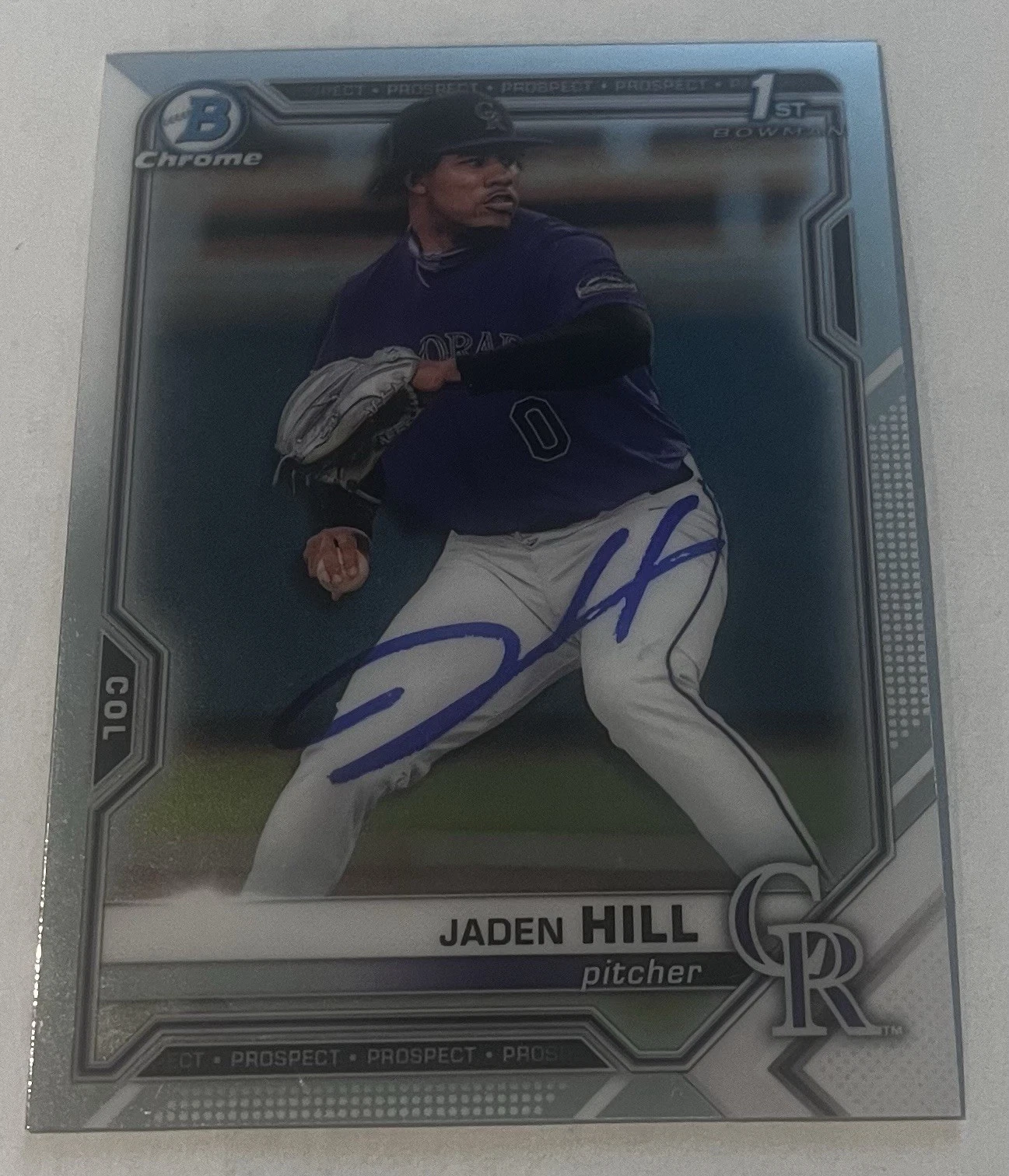 JADEN HILL SIGNED 2021 BOWMAN DRAFT CHROME PROSPECT CARD AUTO
