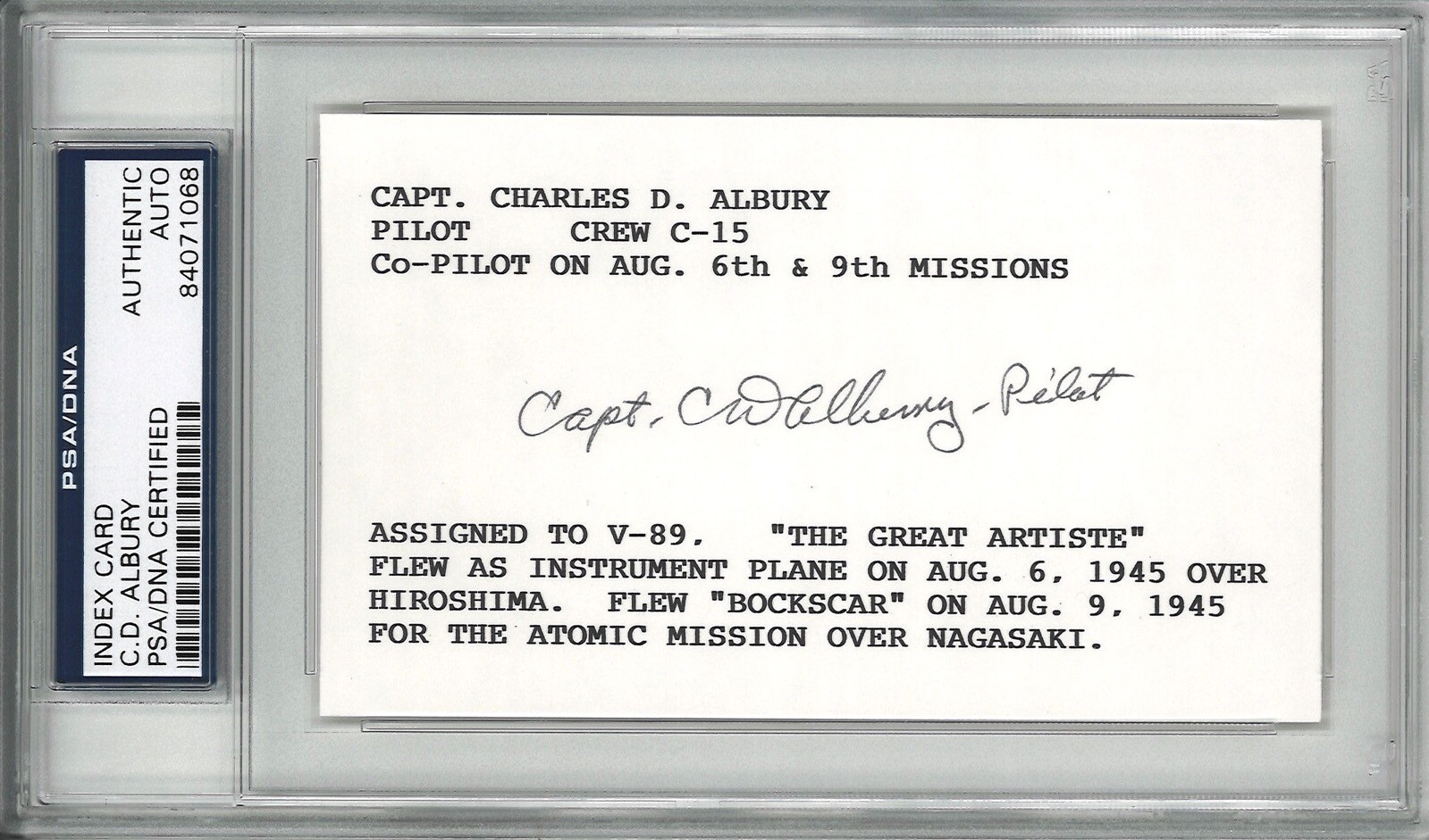 CD ALBURY SIGNED INDEX CARD PSA DNA 84071068 (D) WWII BOCKSCAR GREAT ARTISTE