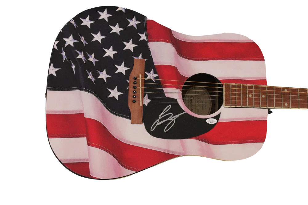 LUKE BRYAN SIGNED AUTOGRAPH CUSTOM AMERICAN FLAG GIBSON EPIPHONE GUITAR - JSA