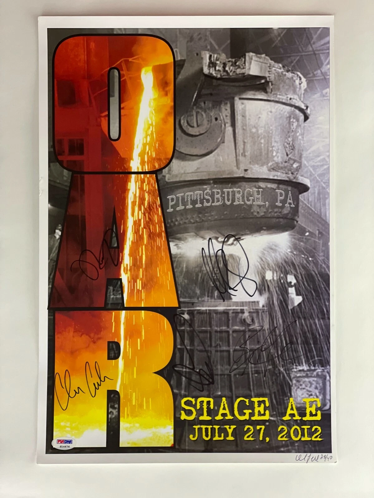 O.A.R OAR BAND SIGNED AUTOGRAPH 12X18 CONCERT TOUR POSTER PITTSBURGH 7/27/12 PSA