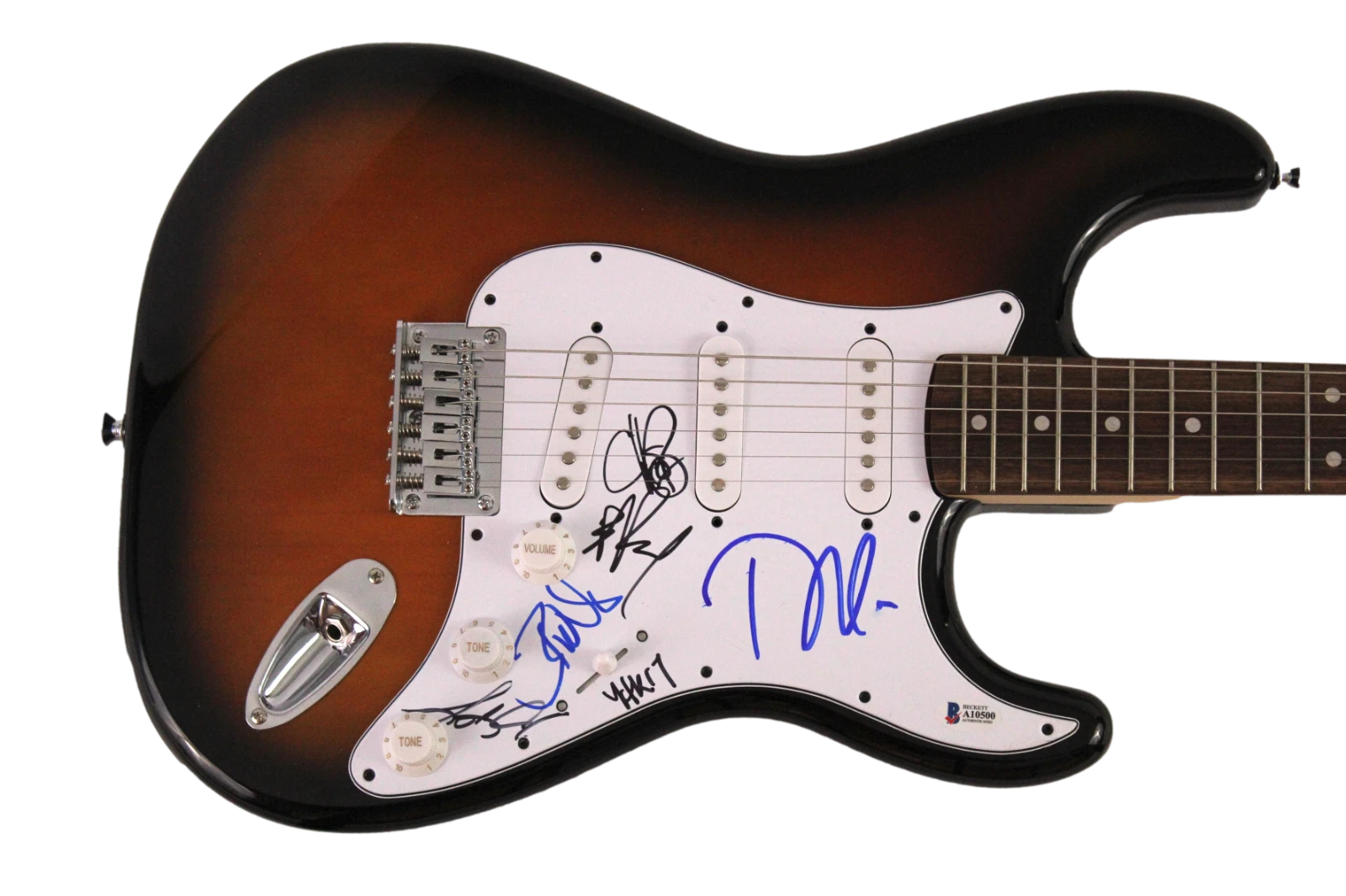 PROPHETS OF RAGE BAND (X6) SIGNED AUTOGRAPH FULL SIZE FENDER ELECTRIC GUITAR BAS