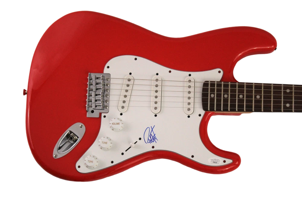 ROBERT TRUJILLO SIGNED AUTOGRAPH FS RED FENDER ELECTRIC GUITAR METALLICA W/ JSA