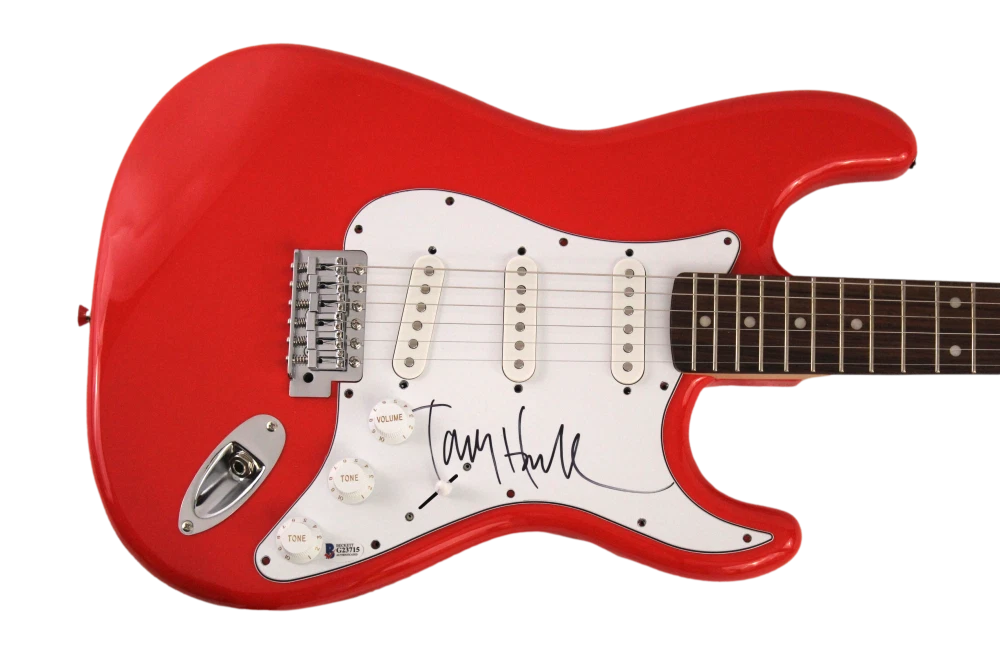 TONY HAWK SIGNED AUTOGRAPH FS RED FENDER ELECTRIC GUITAR SKATEBOARD ICON W/ BAS