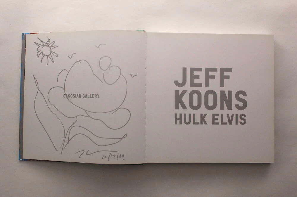 JEFF KOONS SIGNED AUTOGRAPH HULK ELVIS BOOK W/ AMAZING ORIGINAL ART SKETCH! JSA