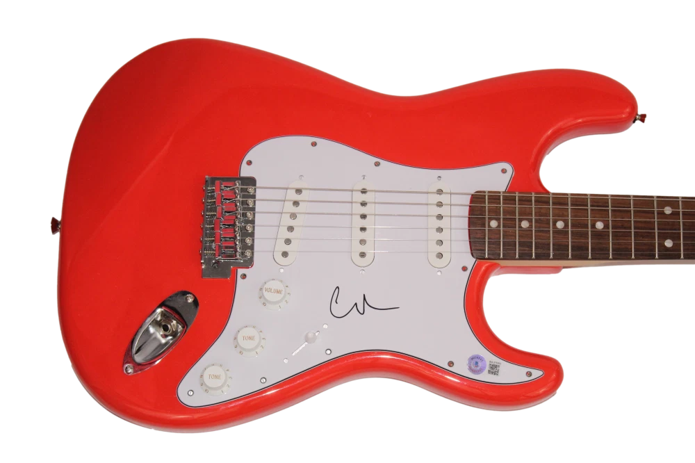CHRIS ROBINSON SIGNED AUTOGRAPH RED FENDER ELECTRIC GUITAR THE BLACK CROWES BAS