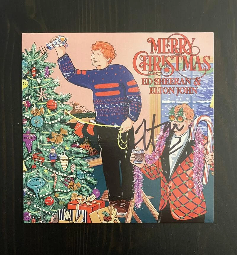 ELTON JOHN SIGNED AUTOGRAPH MERRY CHRISTMAS CD BOOKLET W/ ED SHEERAN RARE!!