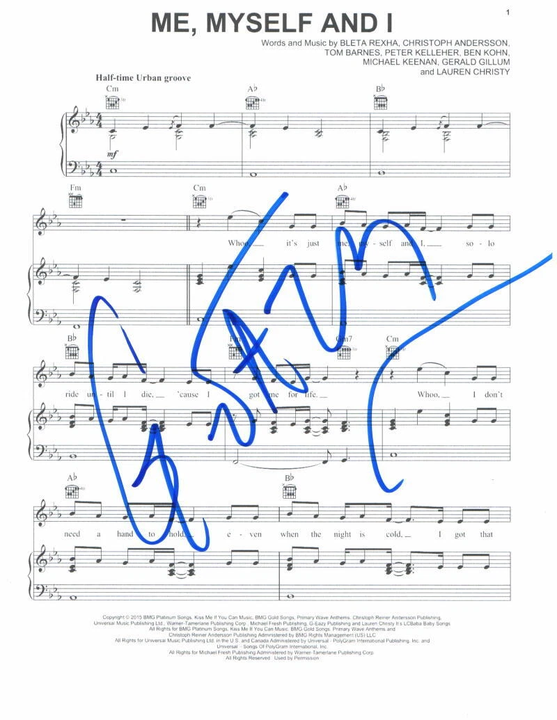 G-EAZY SIGNED AUTOGRAPH ME MYSELF AND I SHEET MUSIC SEXY SINGER W/ BEBE REXHA