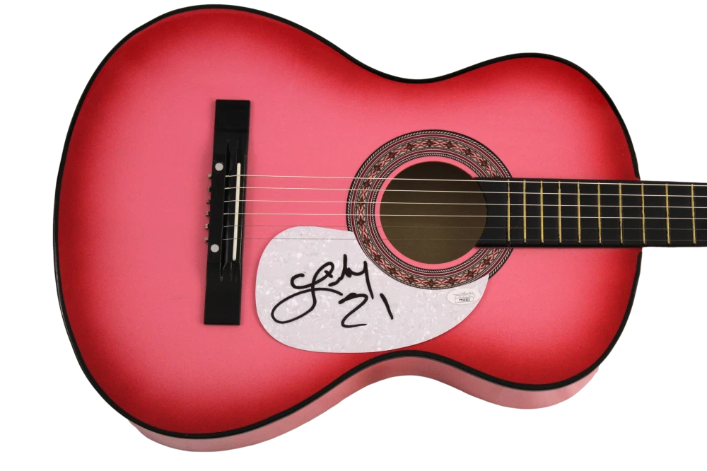 LINDSAY ELL SIGNED AUTOGRAPH FULL SIZE PINK ACOUSTIC GUITAR - THE PROJECT JSA