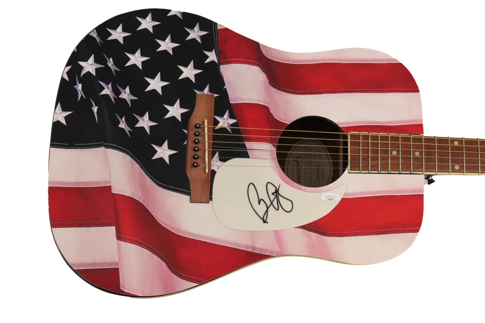 BRAD PAISLEY SIGNED AUTOGRAPH CUSTOM AMERICAN FLAG GIBSON ACOUSTIC GUITAR W/ JSA