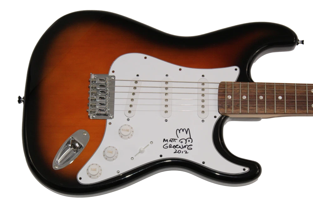 MATT GROENING SIGNED AUTOGRAPH FENDER GUITAR W/ ORIGINAL ART SIMPSONS SKETCH JSA