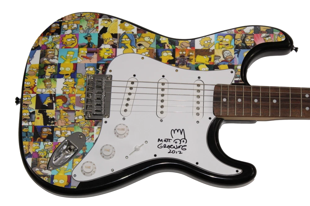 MATT GROENING SIGNED AUTOGRAPH CUSTOM GUITAR W/ ORIGINAL ART SIMPSONS SKETCH JSA