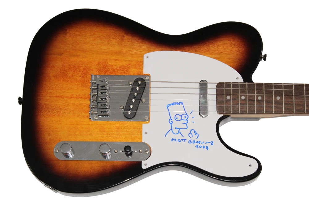 MATT GROENING SIGNED AUTOGRAPH FENDER GUITAR ORIGINAL ART SIMPSONS SKETCH JSA