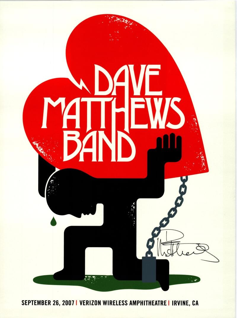 Dave Matthews Signed Autograph 18x24 Concert Tour Poster Irvine 2007 Beckett