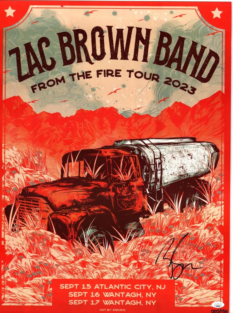 Zac Brown Signed Autograph 18x24 Concert Tour Poster Band From The Fire JSA COA