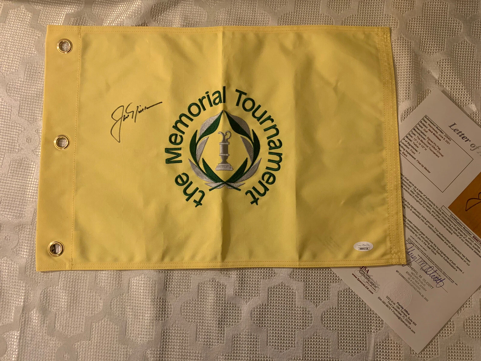 Jack Nicklaus SIGNED Memorial Tournament Golf Flag JSA Authentication LOA COA