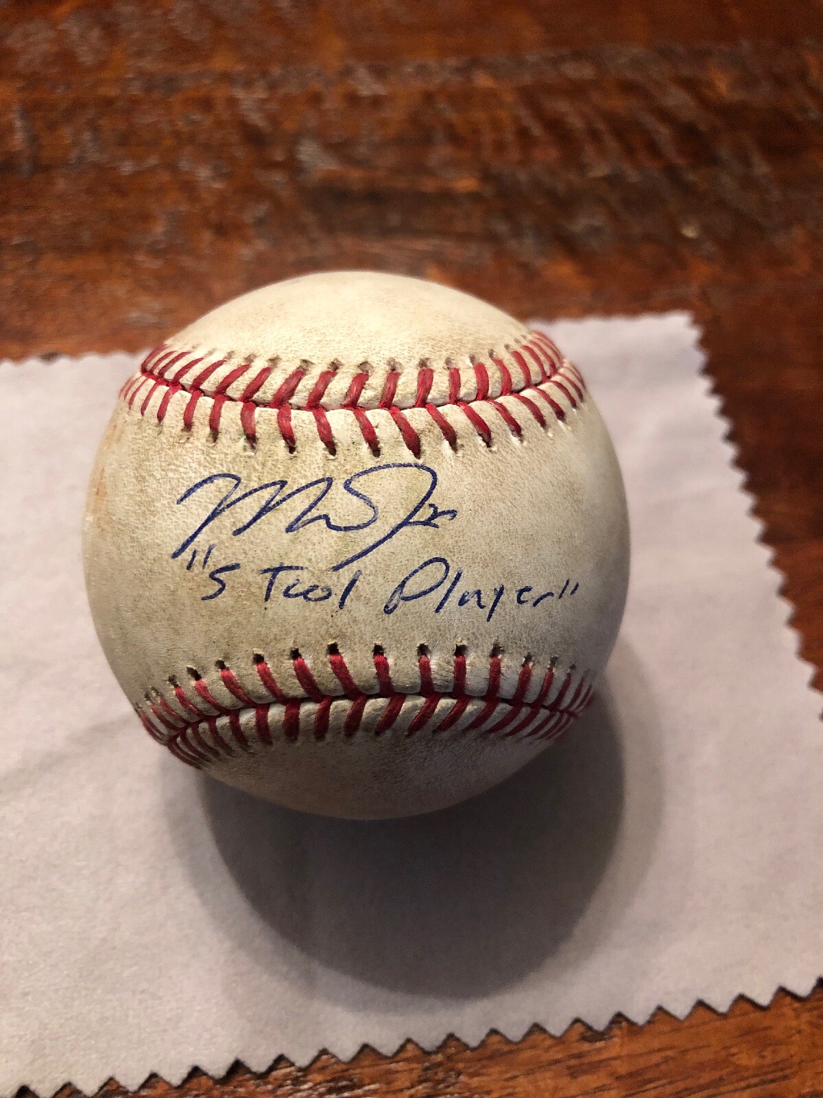 Mike Trout Signed Game Used Baseball MLB Coa Angels 5 Tool Player Inscribed