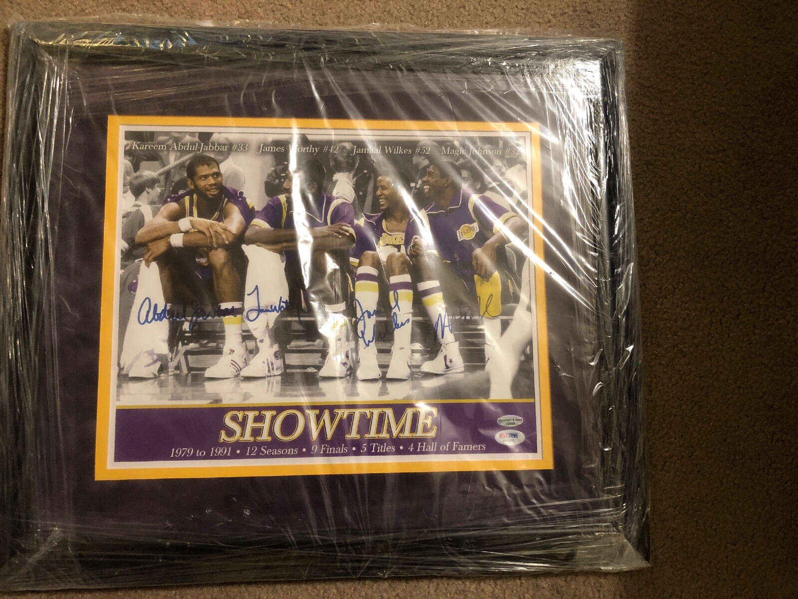 Showtime Lakers Magic Johnson Kareem Abdul-jabbar Worthy Wilkes Signed Photo