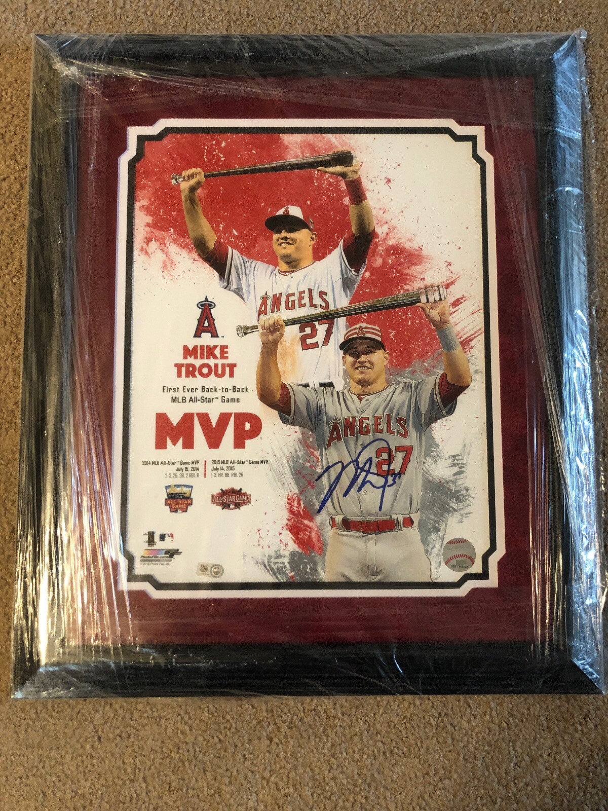Mike Trout Signed 11x14 MVP Photo MLB Coa Autographed Angels Framed