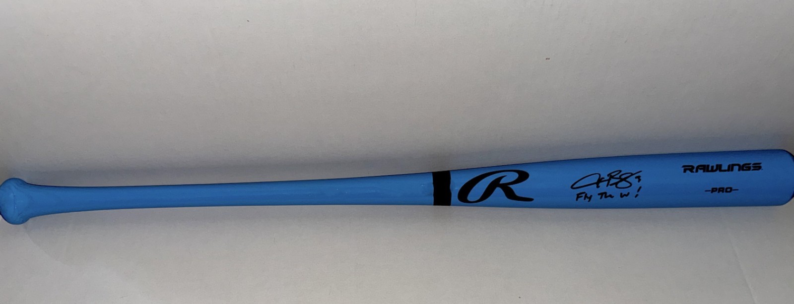 Alex Bregman Cubs signed F/S Blue Fathers Day Bat + Fly The W Beckett Witnessed