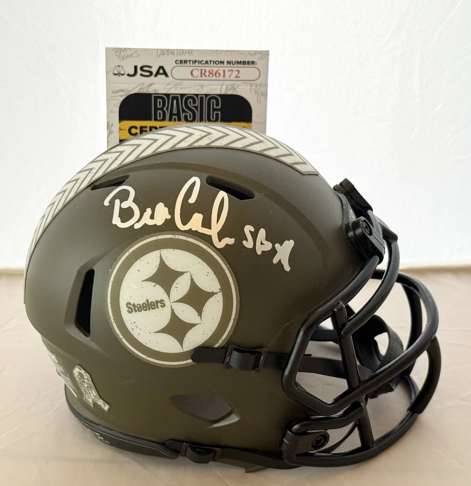 Bill Cowher signed Pittsburgh Steelers Salute To Service mini helmet + SB XL JSA