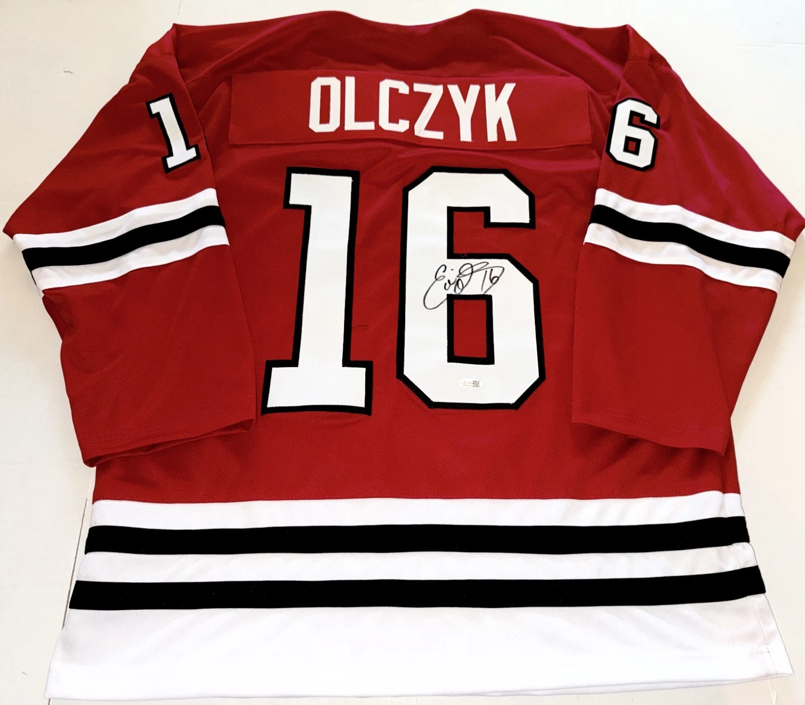 Eddie Olczyk Chicago Blackhawks signed Custom jersey autographed JSA Witnessed